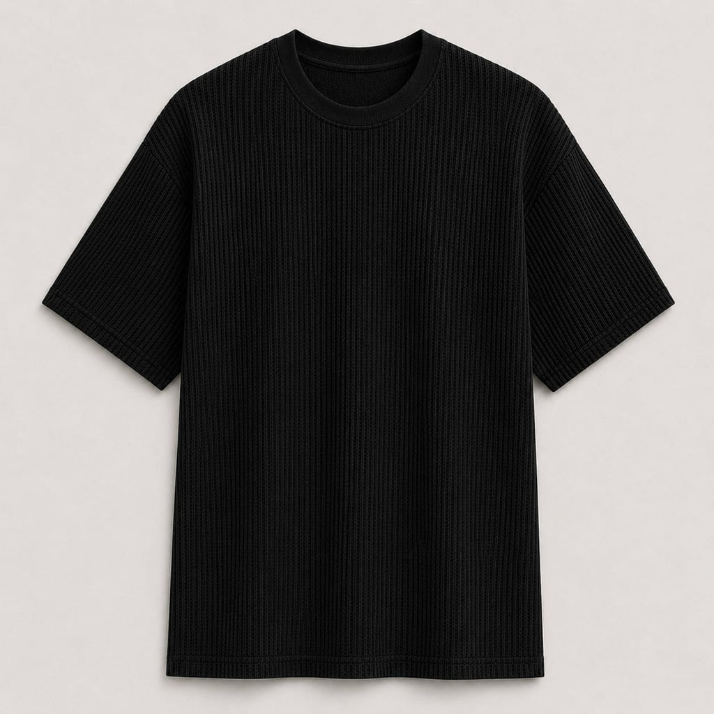 AM SIGNATURE WAFFLE KNIT OVERSIZED TEE - BLACK