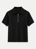 AM SIGNATURE WAFFLE KNIT HALF ZIP POLO SHIRT - BLACK