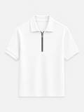 AM SIGNATURE WAFFLE KNIT HALF ZIP POLO SHIRT - WHITE
