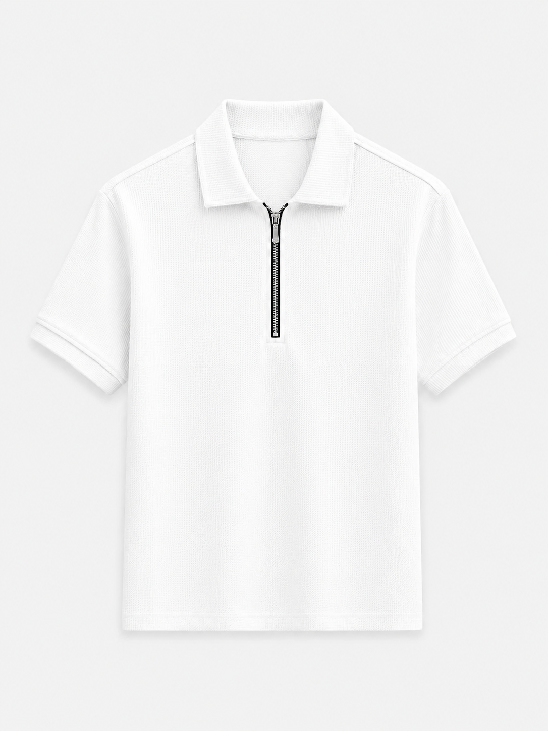AM SIGNATURE WAFFLE KNIT HALF ZIP POLO SHIRT - WHITE