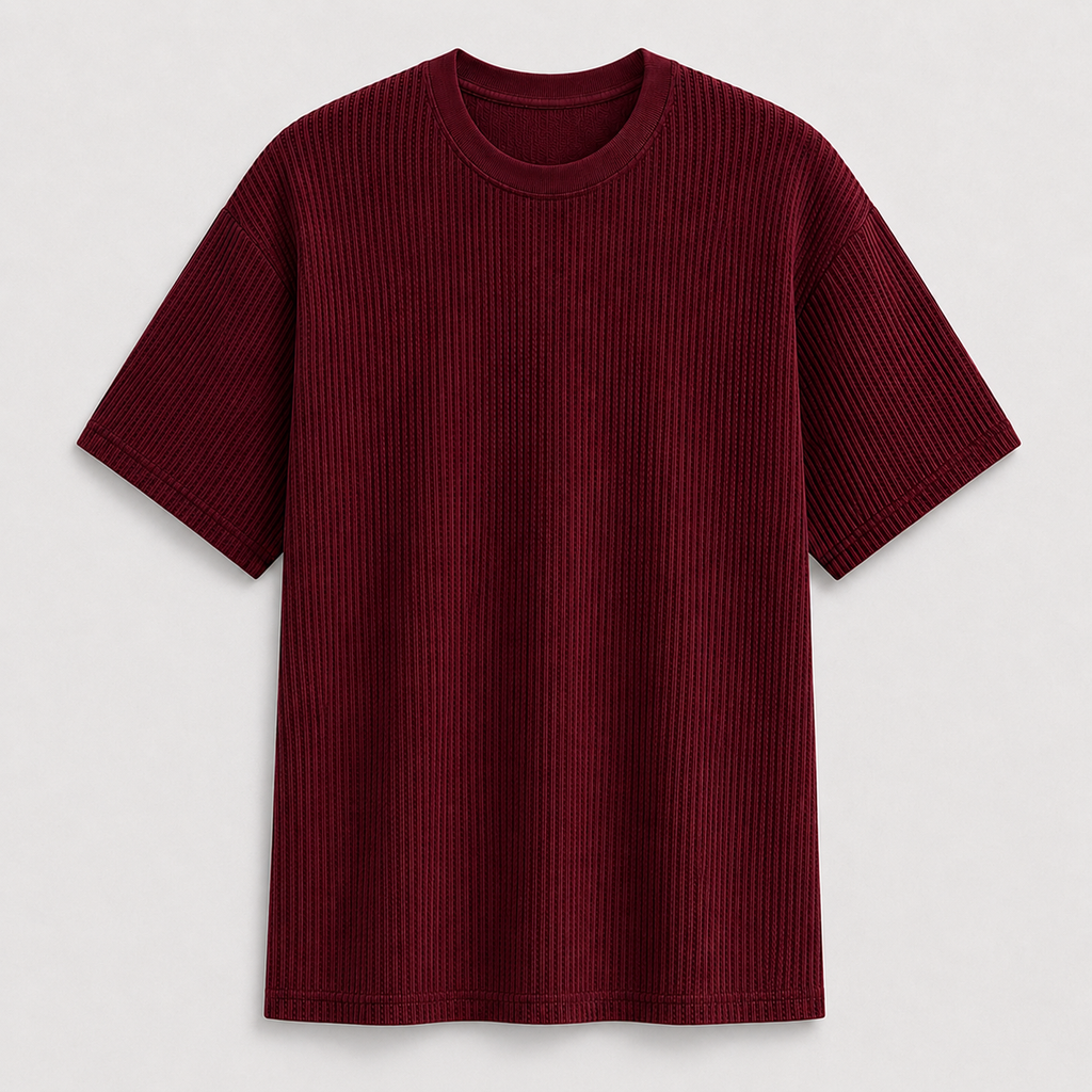 AM SIGNATURE WAFFLE KNIT OVERSIZED TEE - MAROON