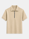 AM SIGNATURE WAFFLE KNIT HALF ZIP POLO SHIRT - BEIGE