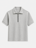 AM SIGNATURE WAFFLE KNIT HALF ZIP POLO SHIRT - GREY