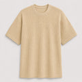 AM SIGNATURE WAFFLE KNIT OVERSIZED TEE - BEIGE