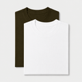 AM SIGNATURE ESSENTIAL COTTON PACK OF 2 TEES - OLIVE & WHITE