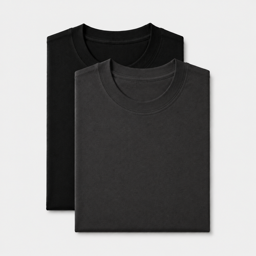 AM SIGNATURE ESSENTIAL COTTON PACK OF 2 TEES - BLACK & CHARCOAL