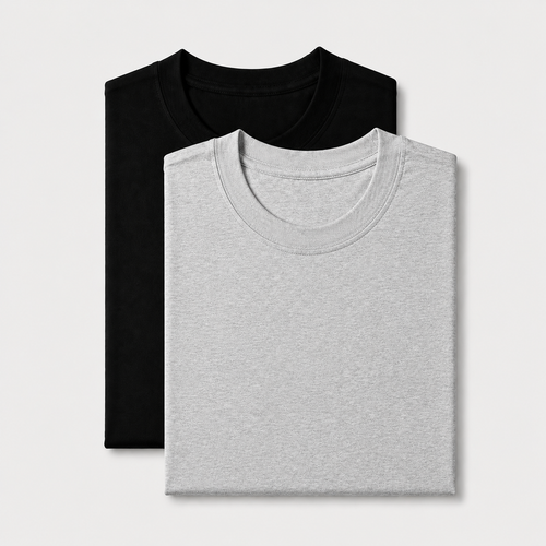 AM SIGNATURE ESSENTIAL COTTON PACK OF 2 TEES - BLACK & GREY