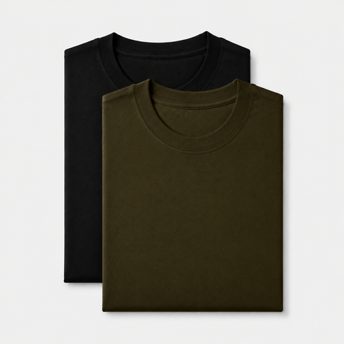 AM SIGNATURE ESSENTIAL COTTON PACK OF 2 TEES - BLACK & OLIVE