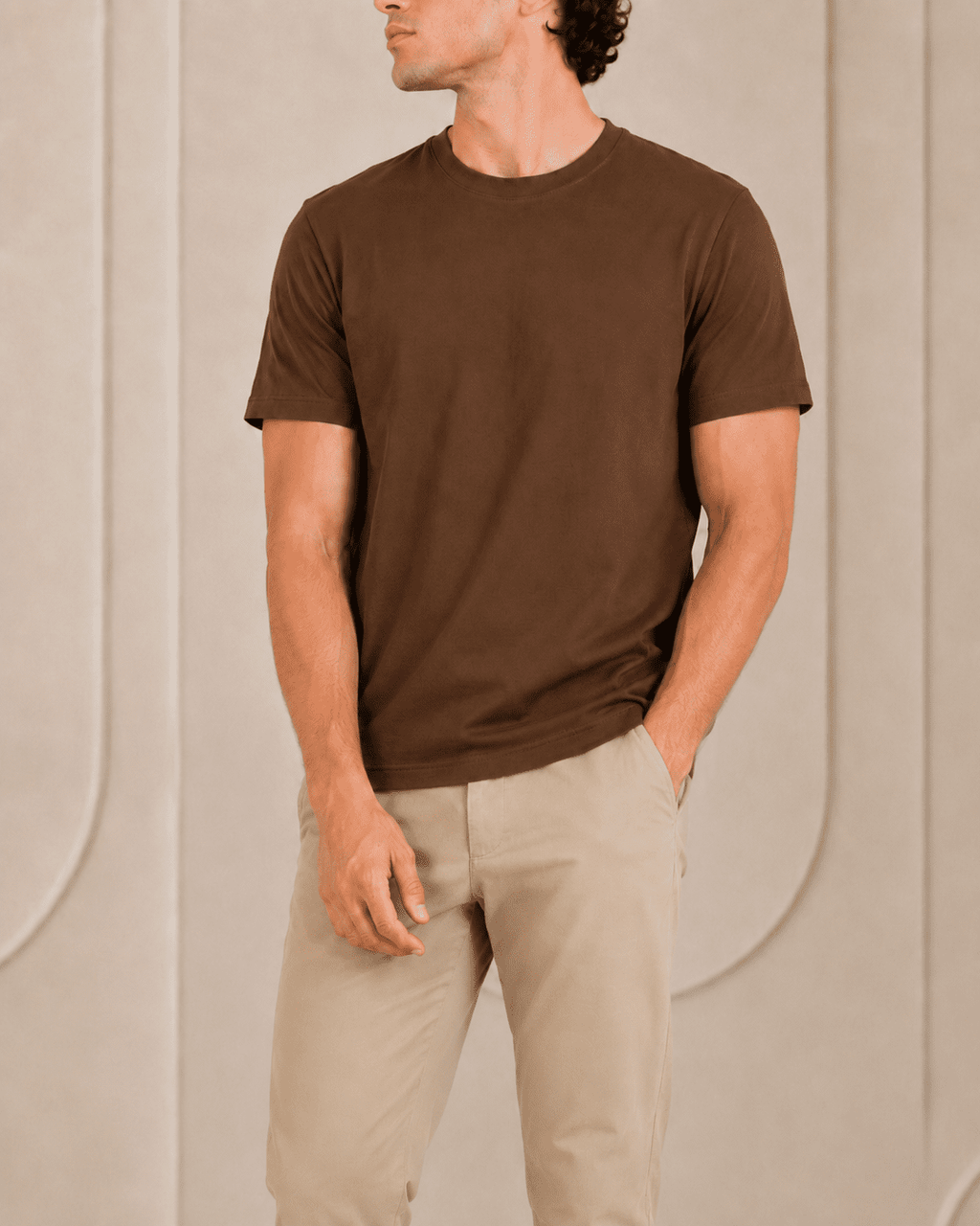 AM SIGNATURE ESSENTIAL COTTON T-SHIRT - BROWN