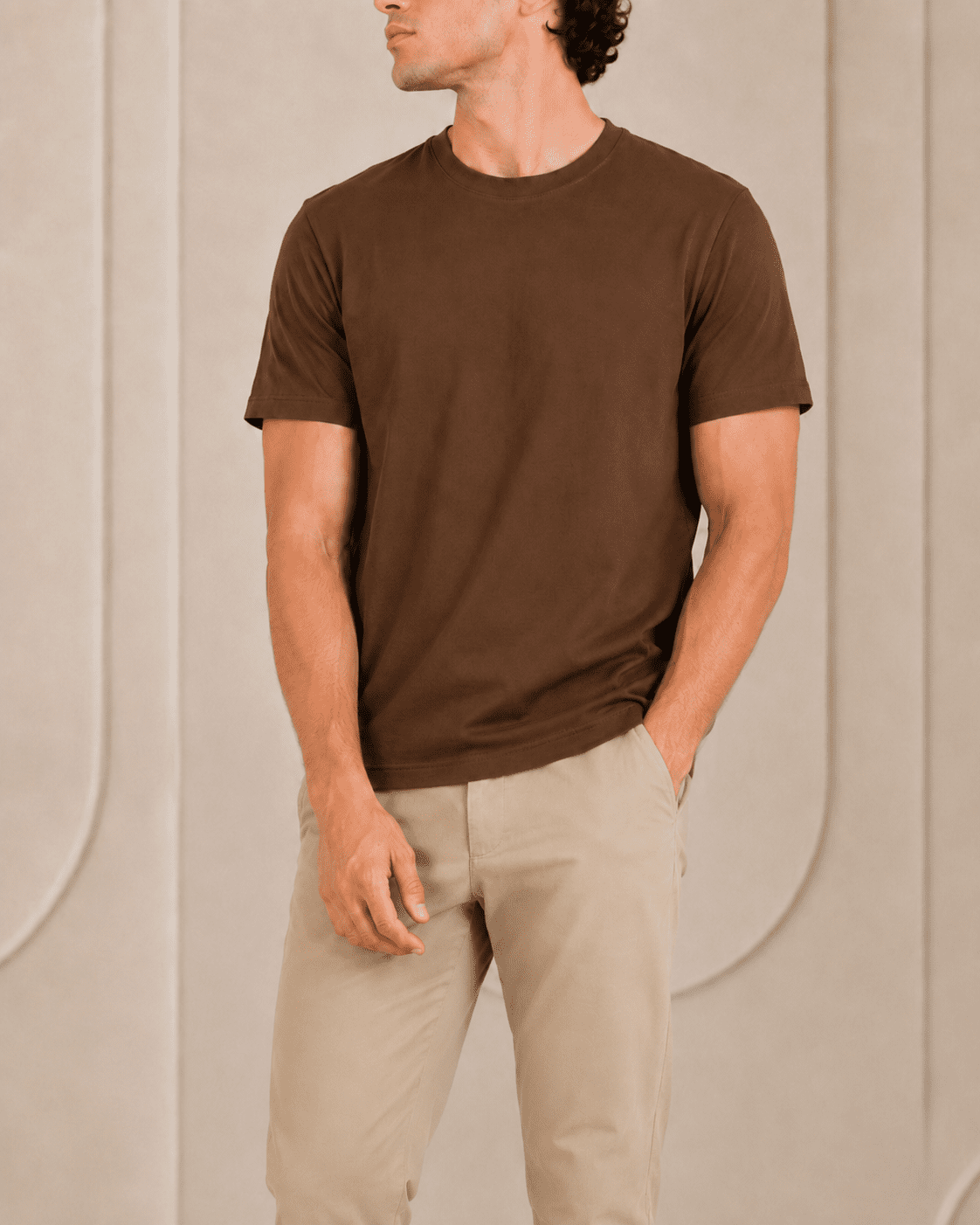 AM SIGNATURE ESSENTIAL COTTON T-SHIRT - BROWN