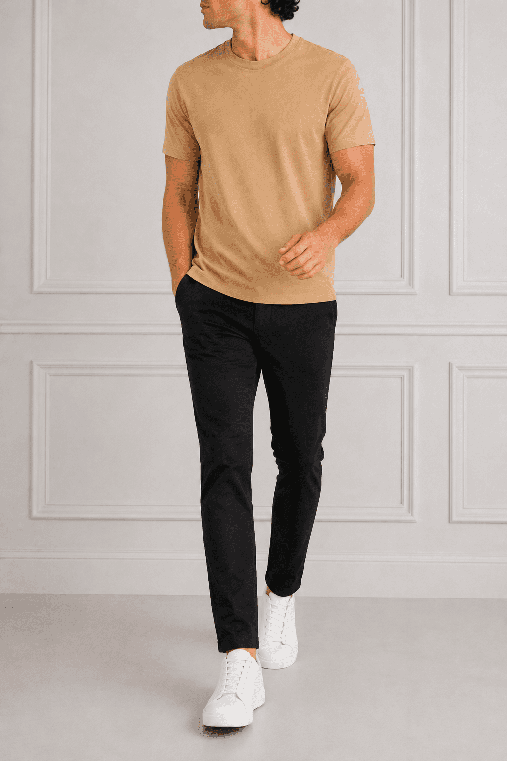 AM SIGNATURE ESSENTIAL COTTON T-SHIRT - CAMEL BROWN