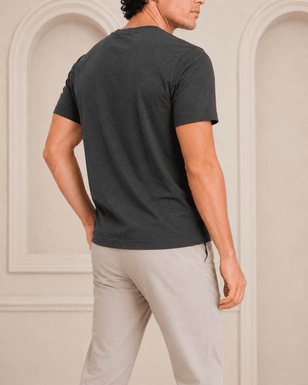 AM SIGNATURE ESSENTIAL COTTON T-SHIRT - CHARCOAL
