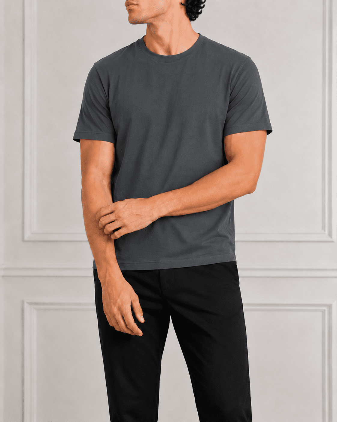 AM SIGNATURE ESSENTIAL COTTON T-SHIRT - GRAPHITE GREY