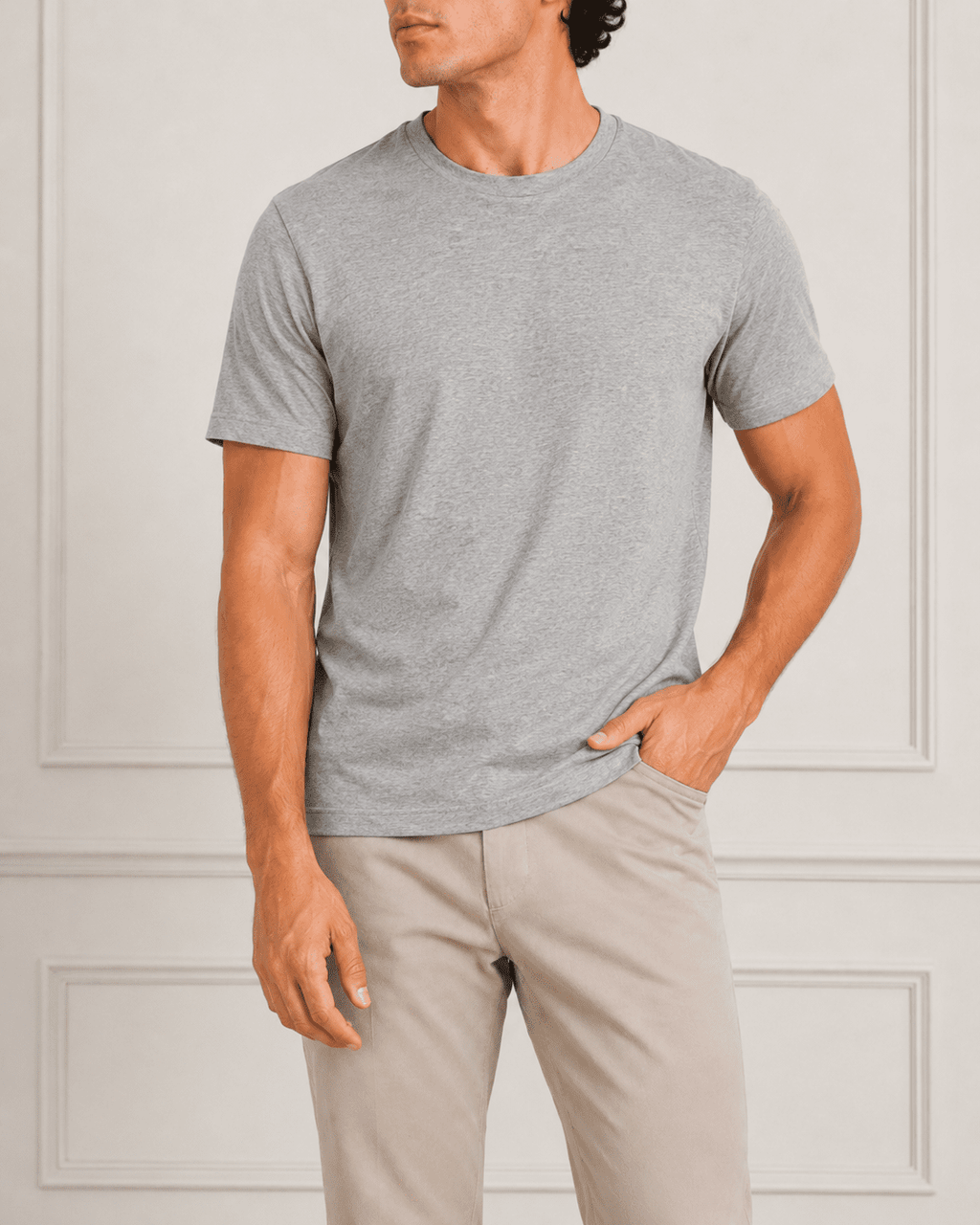 AM SIGNATURE ESSENTIAL COTTON T-SHIRT - HEATHER GREY