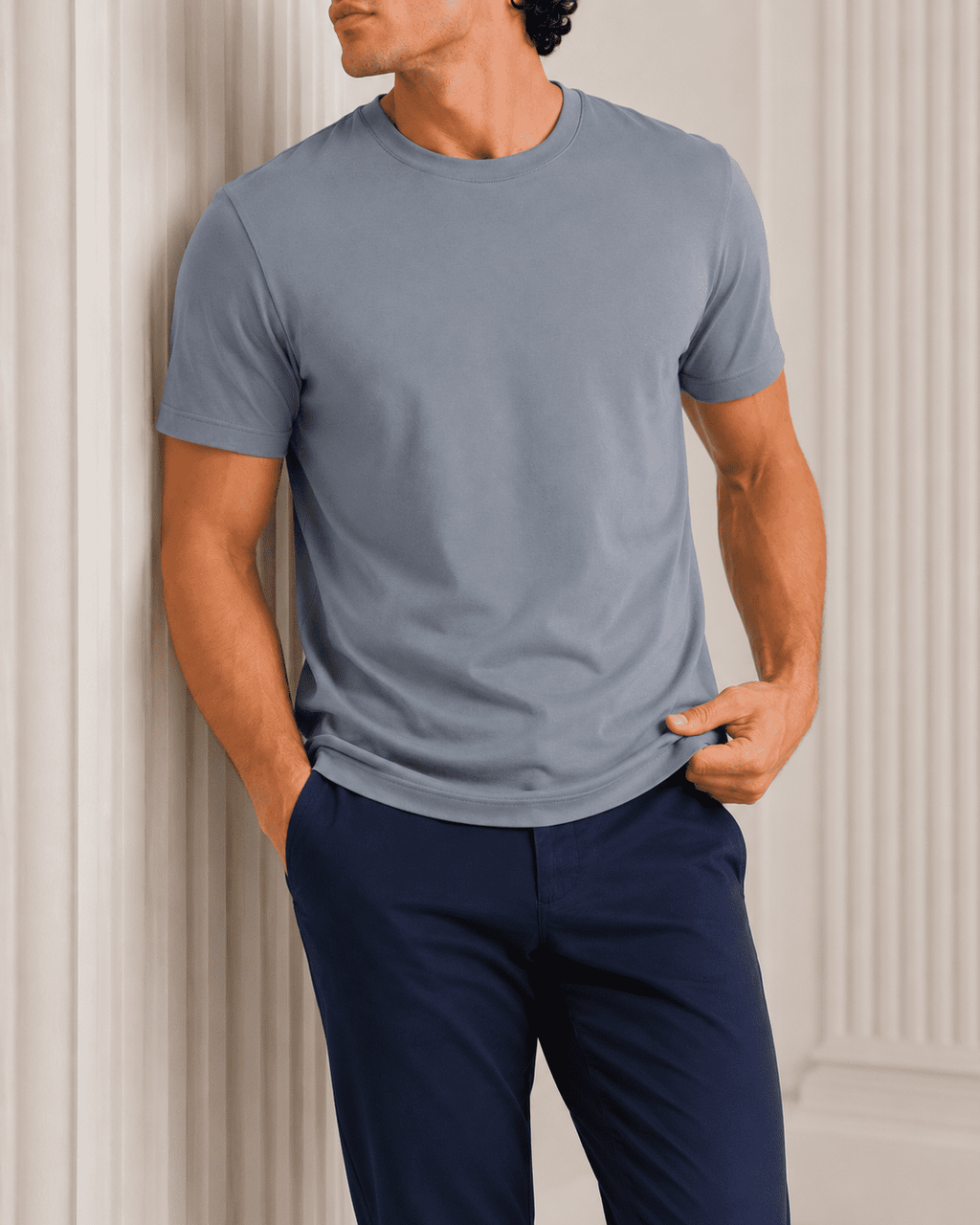 AM SIGNATURE ESSENTIAL COTTON T-SHIRT - LIGHT GREY