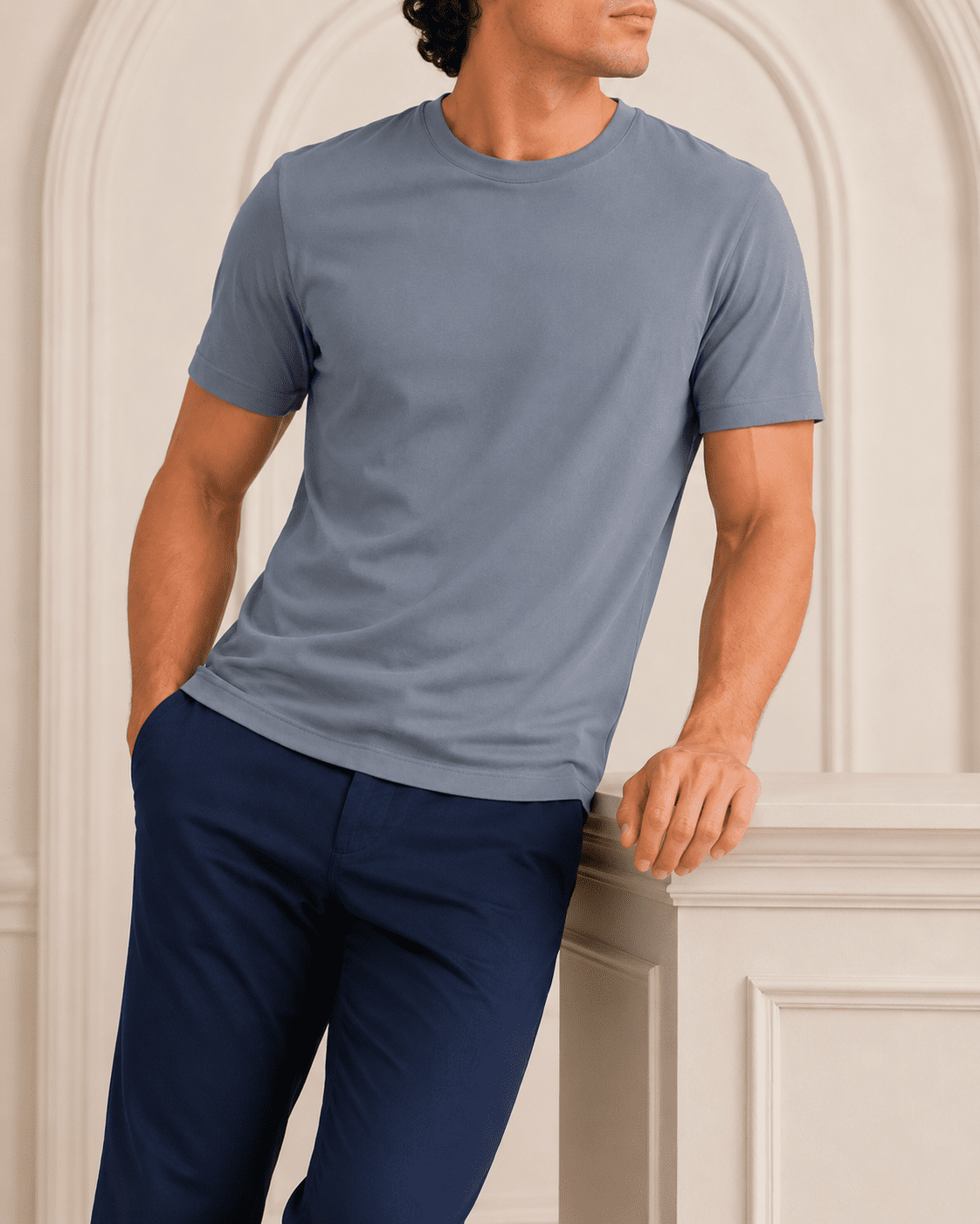 AM SIGNATURE ESSENTIAL COTTON T-SHIRT - LIGHT GREY