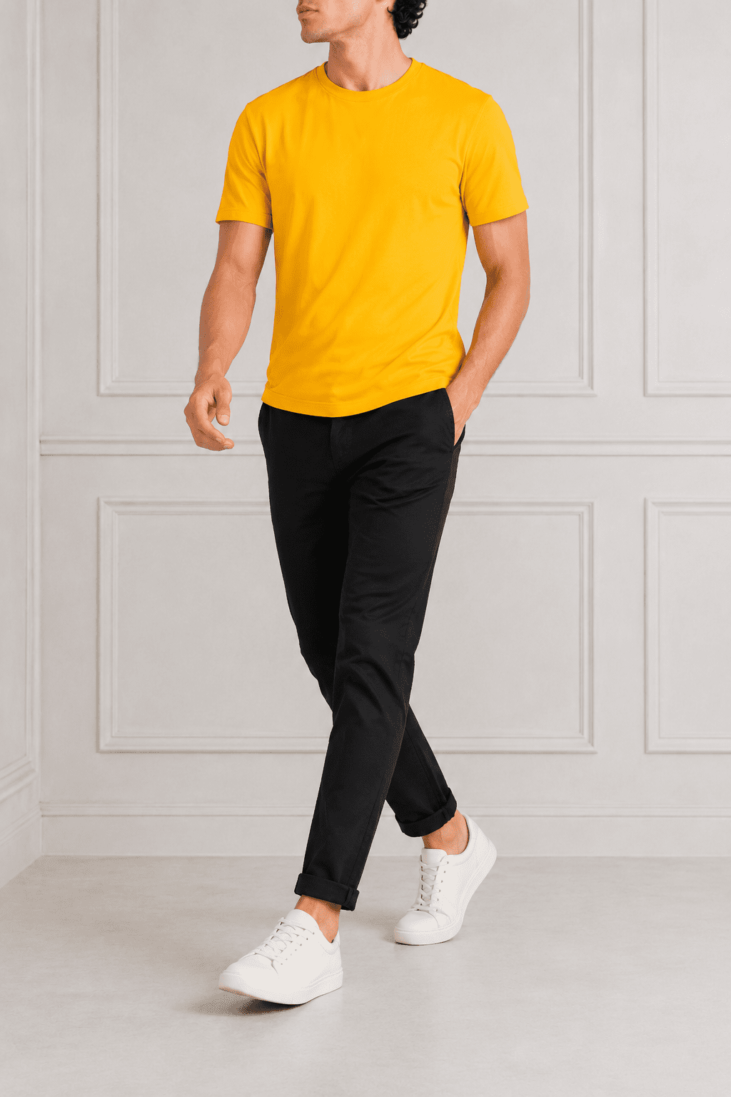 AM SIGNATURE ESSENTIAL COTTON T-SHIRT - MUSTARD