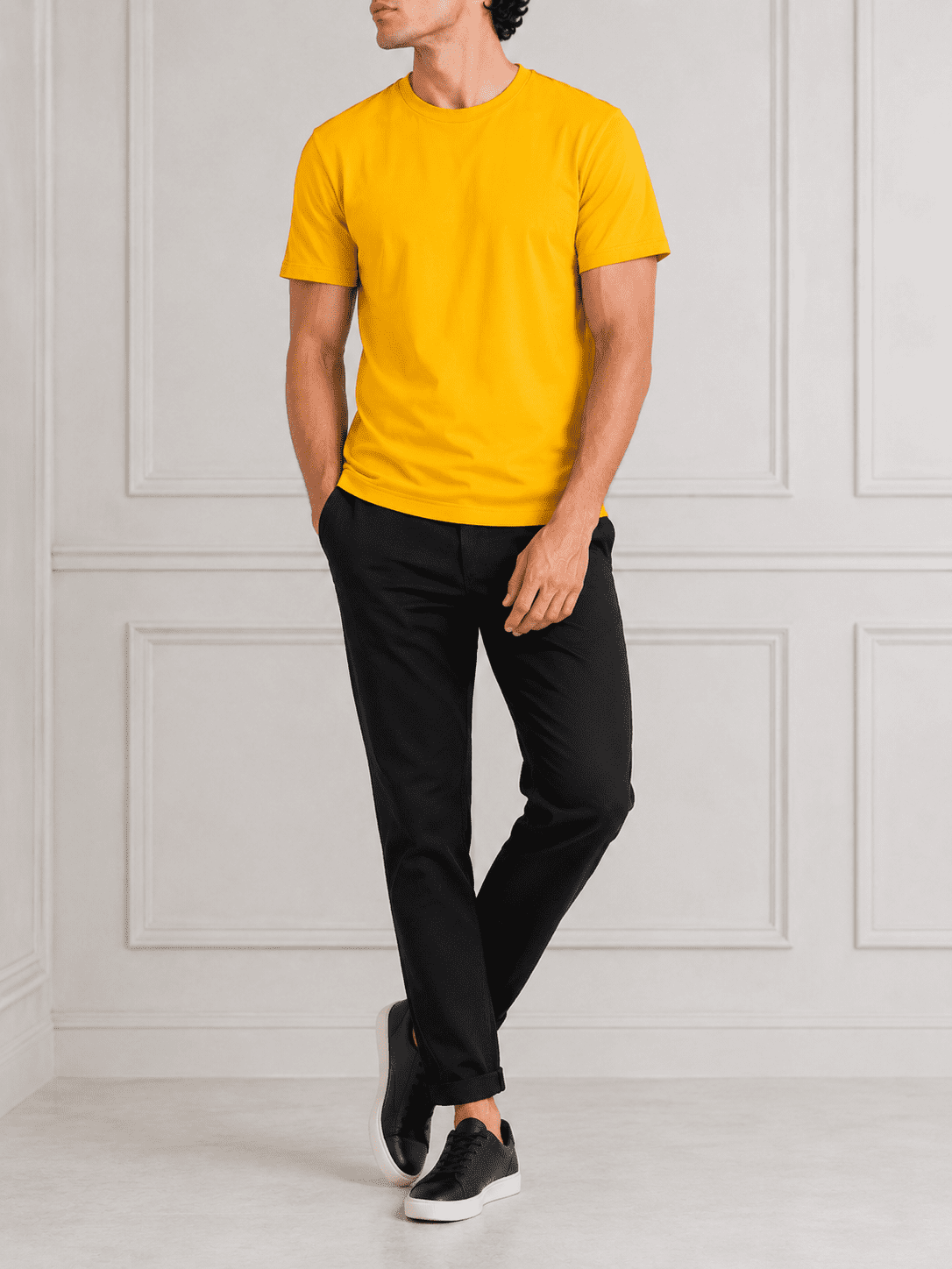 AM SIGNATURE ESSENTIAL COTTON T-SHIRT - MUSTARD