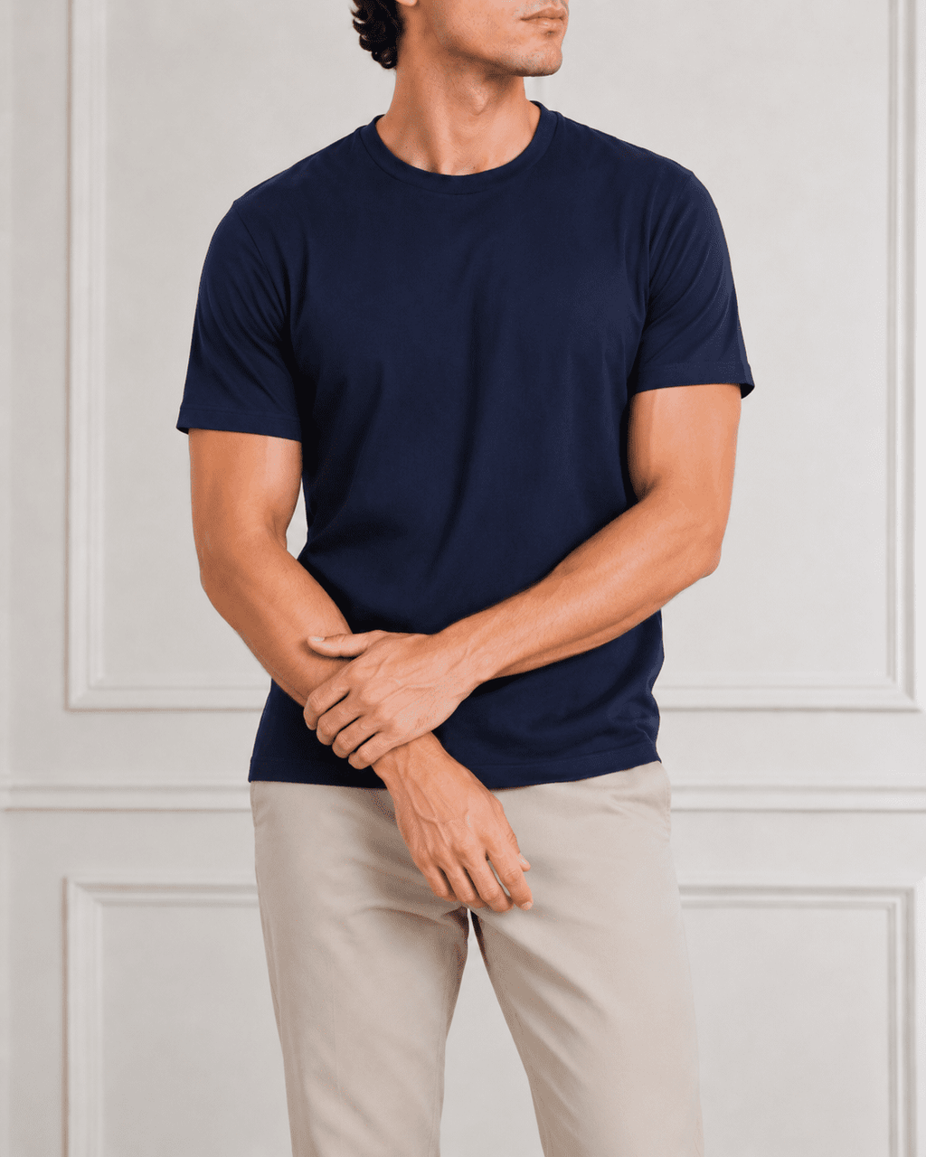 AM SIGNATURE ESSENTIAL COTTON T-SHIRT - NAVY