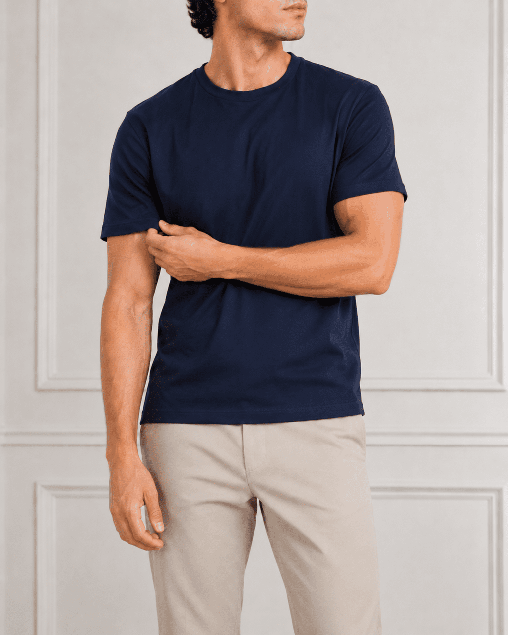AM SIGNATURE ESSENTIAL COTTON T-SHIRT - NAVY