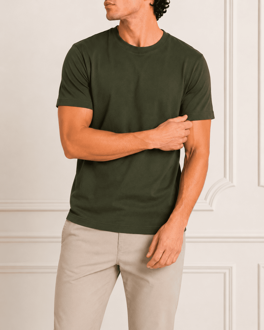 AM SIGNATURE ESSENTIAL COTTON T-SHIRT - OLIVE GREEN