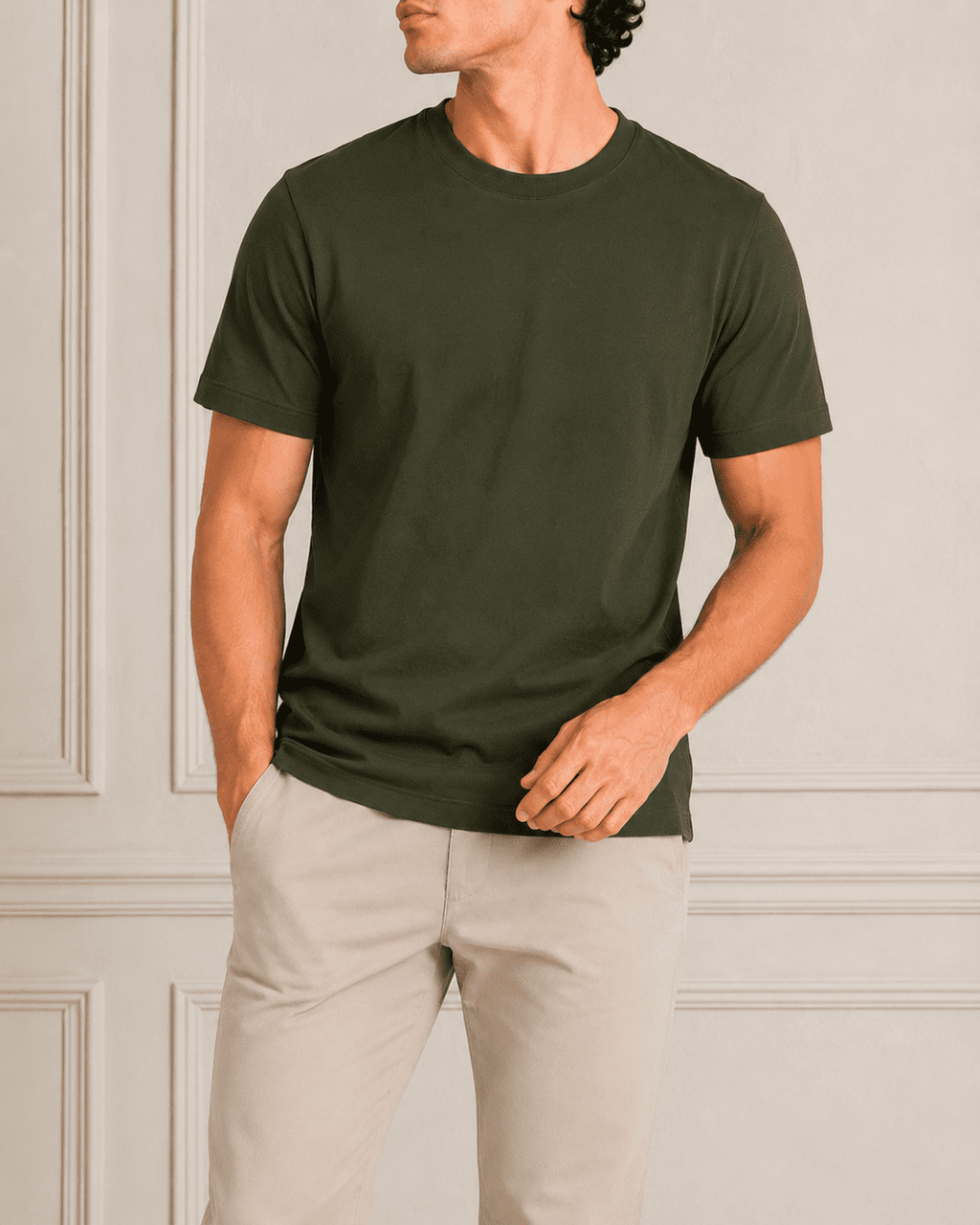 AM SIGNATURE ESSENTIAL COTTON T-SHIRT - OLIVE GREEN