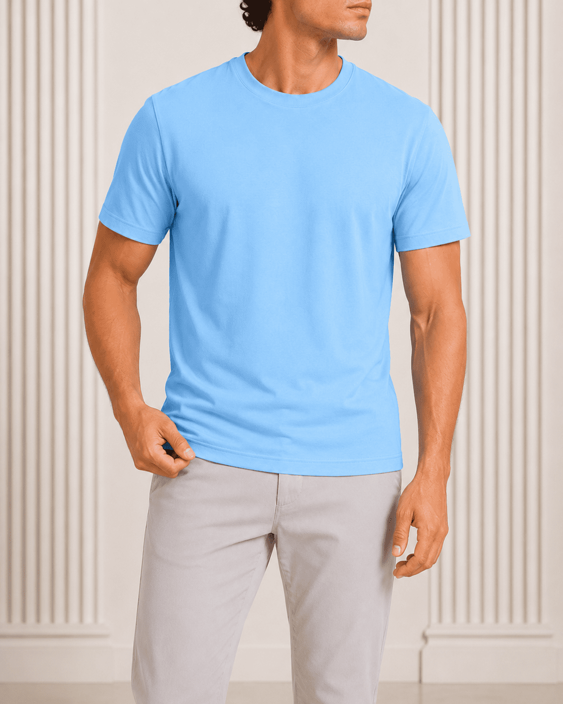 AM SIGNATURE ESSENTIAL COTTON T-SHIRT - SKY BLUE