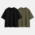 AM SIGNATURE OVERSIZED COTTON PACK OF 2 TEES - BLACK & OLIVE