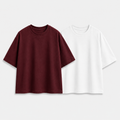 AM SIGNATURE OVERSIZED COTTON PACK OF 2 TEES - MAROON & WHITE