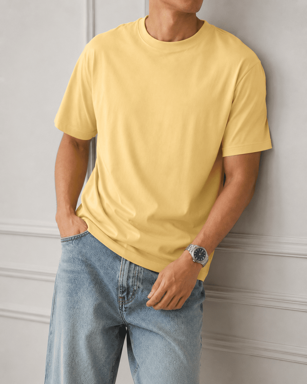 AM SIGNATURE OVERSIZED COTTON T-SHIRT - BEIGE