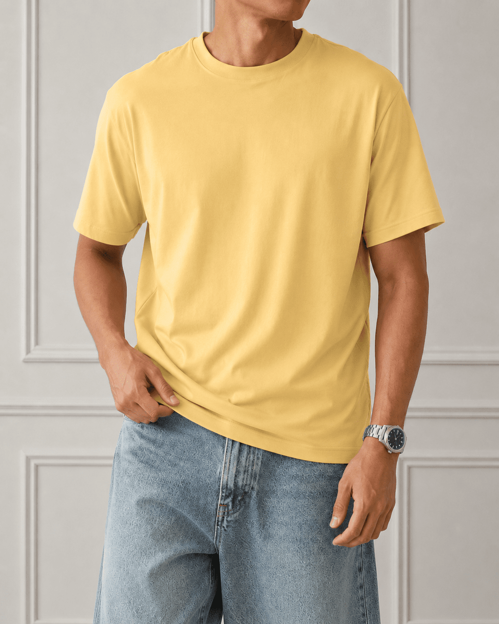 AM SIGNATURE OVERSIZED COTTON T-SHIRT - BEIGE