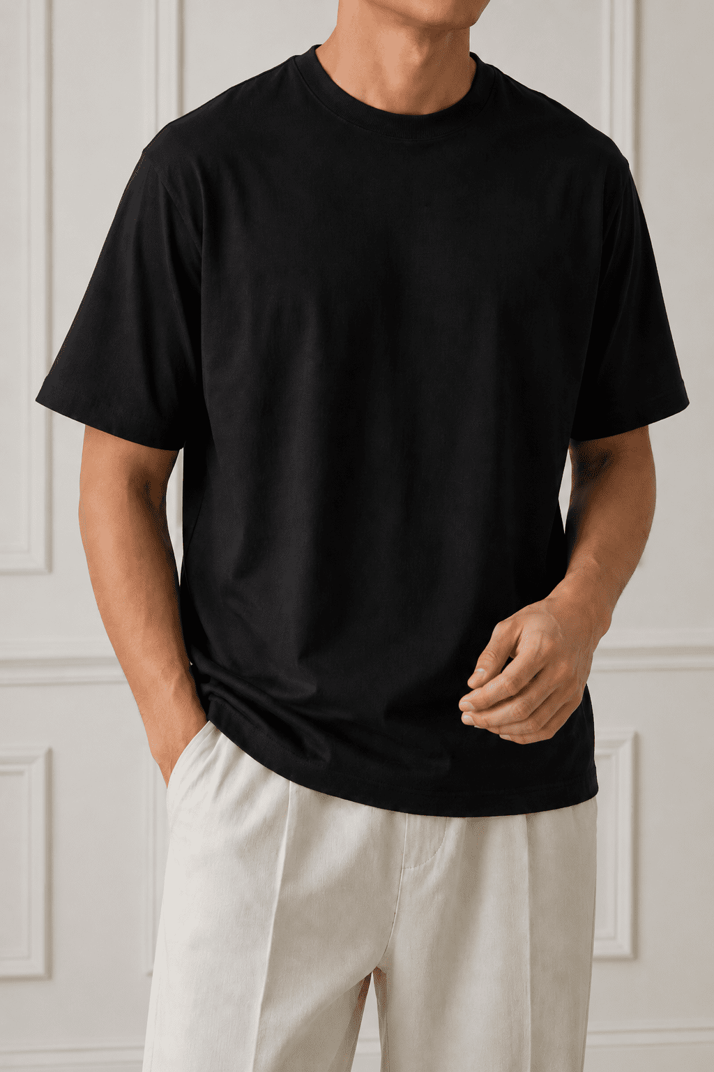 AM SIGNATURE OVERSIZED COTTON T-SHIRT - BLACK