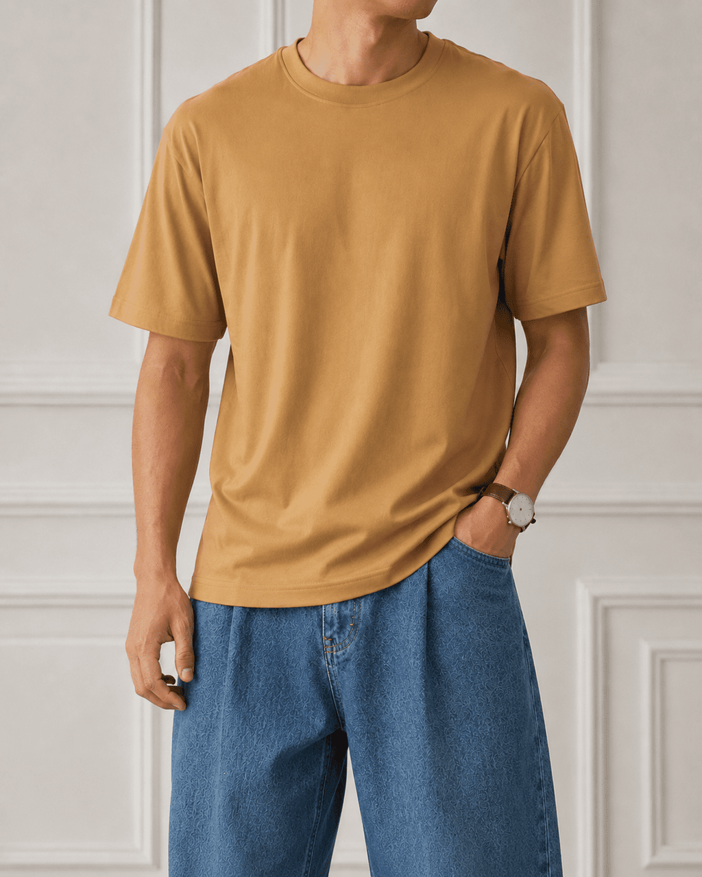 AM SIGNATURE OVERSIZED COTTON T-SHIRT - CAMEL BROWN