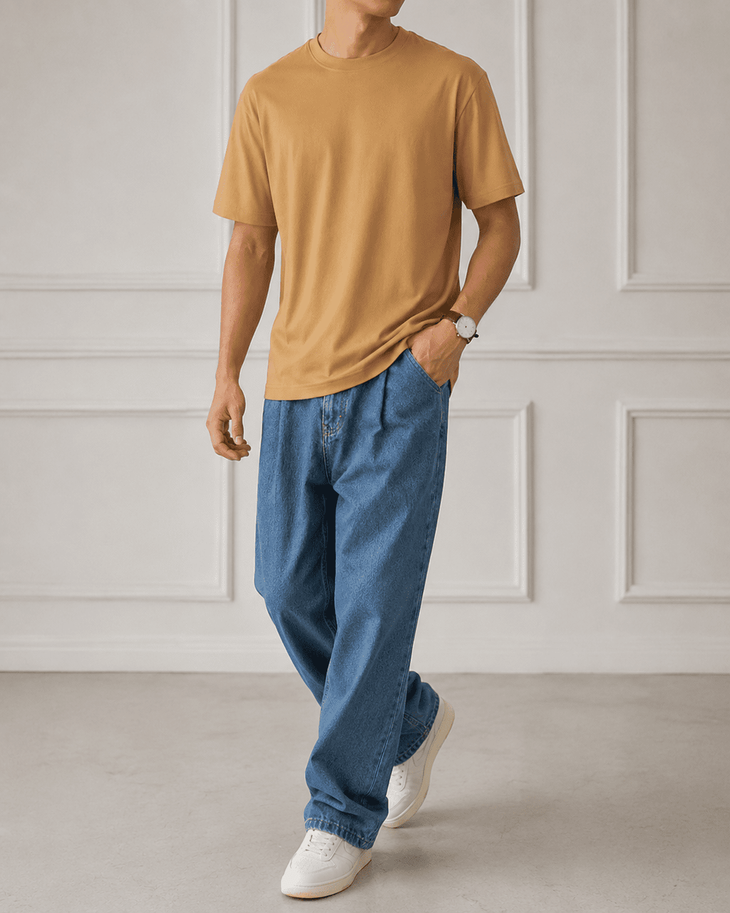 AM SIGNATURE OVERSIZED COTTON T-SHIRT - CAMEL BROWN