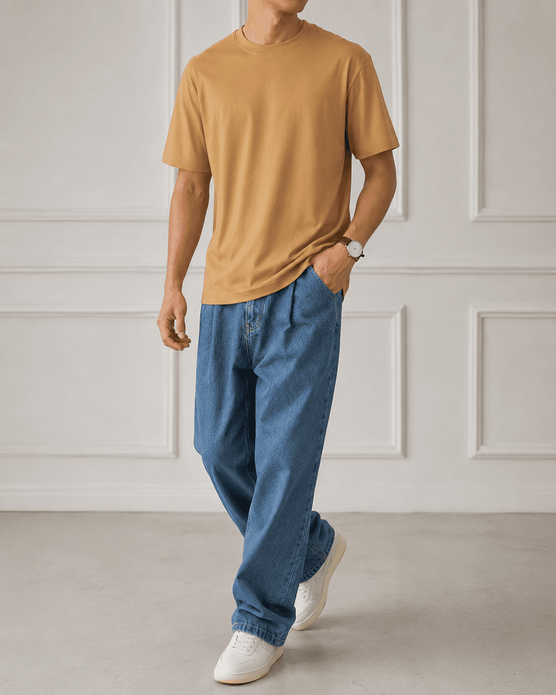 AM SIGNATURE OVERSIZED COTTON T-SHIRT - CAMEL BROWN