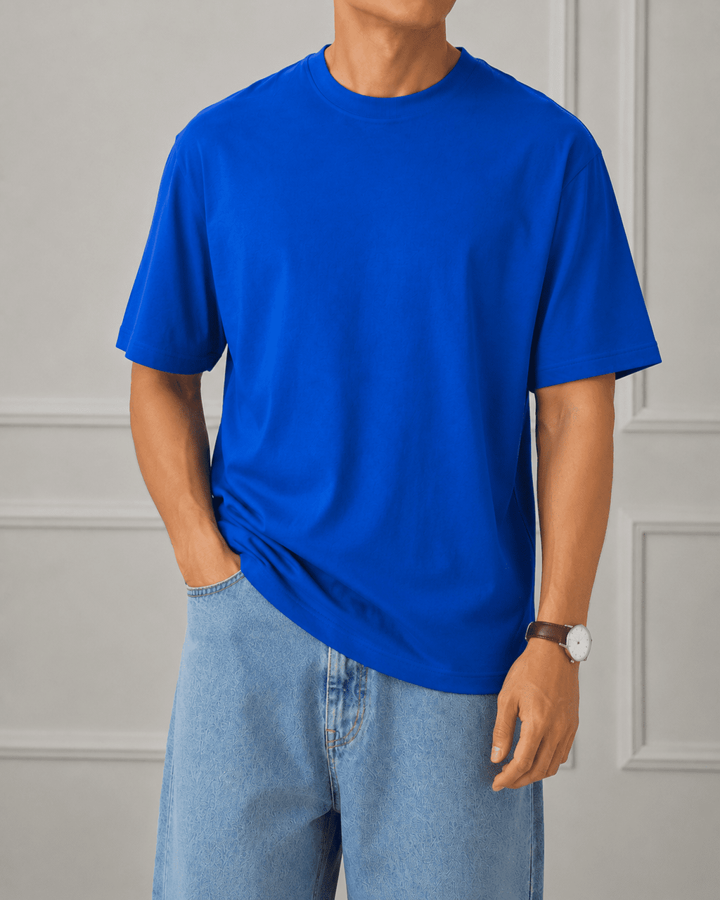 AM SIGNATURE OVERSIZED COTTON T-SHIRT - COBALT BLUE
