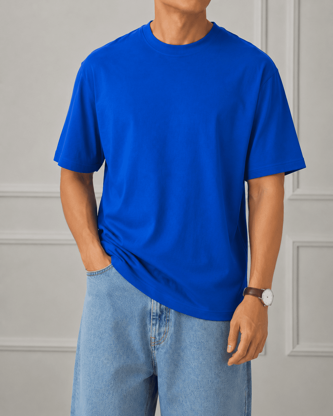 AM SIGNATURE OVERSIZED COTTON T-SHIRT - COBALT BLUE