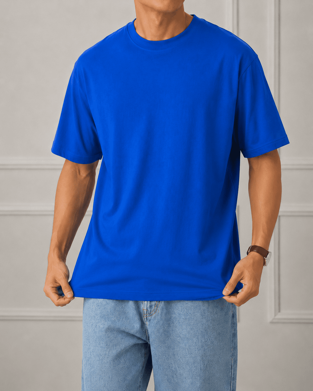 AM SIGNATURE OVERSIZED COTTON T-SHIRT - COBALT BLUE
