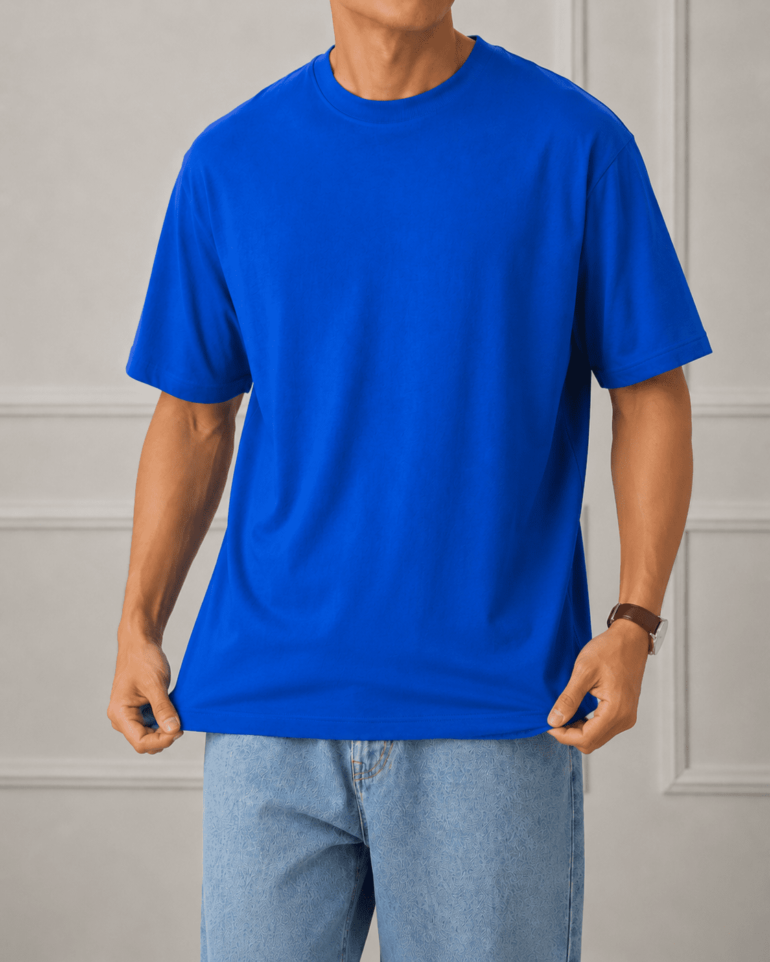 AM SIGNATURE OVERSIZED COTTON T-SHIRT - COBALT BLUE