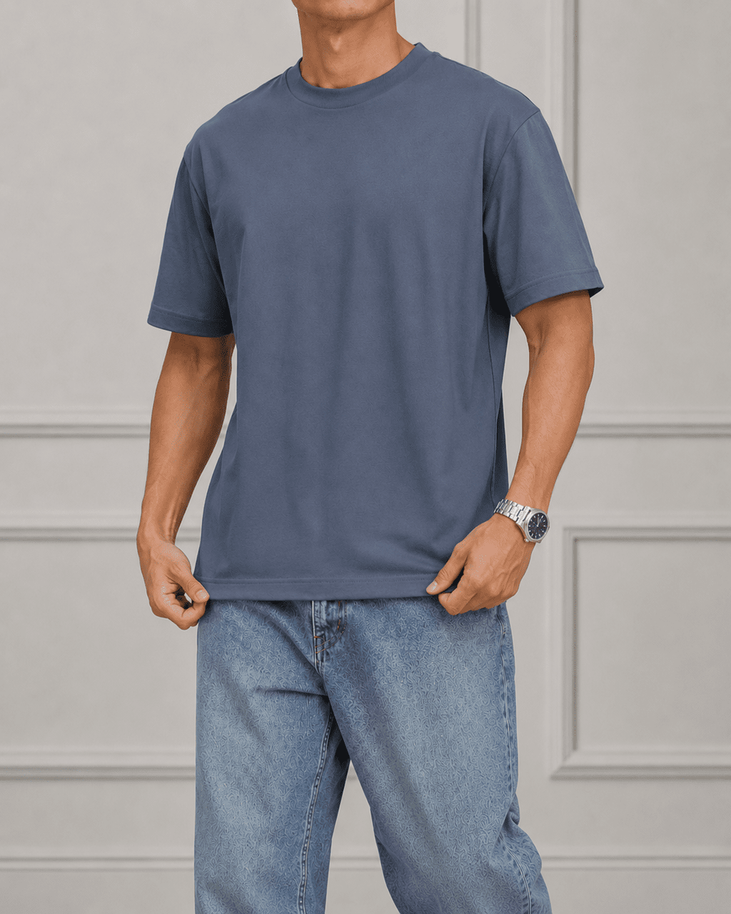 AM SIGNATURE OVERSIZED COTTON T-SHIRT - GRAPHITE GREY
