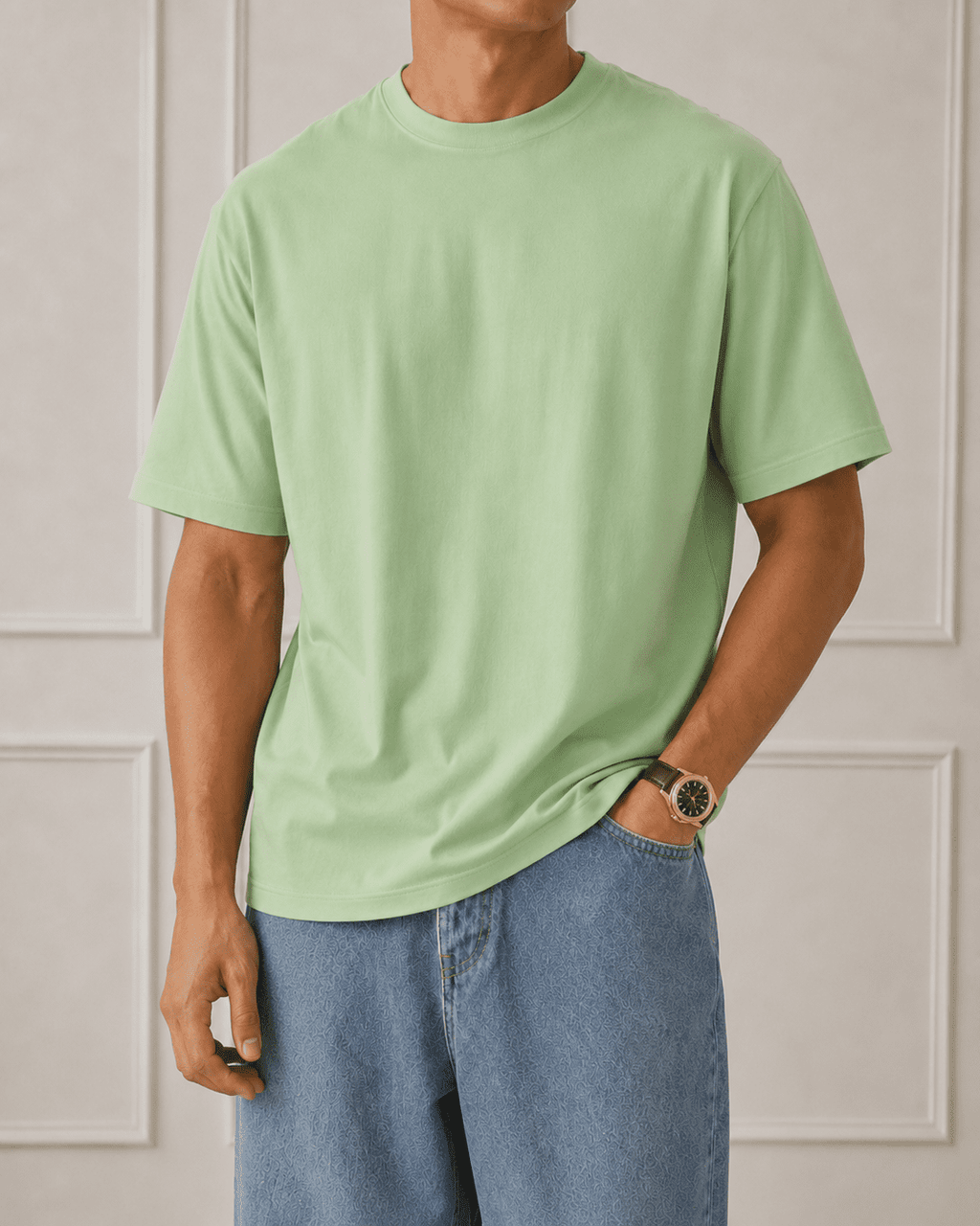 AM SIGNATURE OVERSIZED COTTON T-SHIRT - LIGHT GREEN
