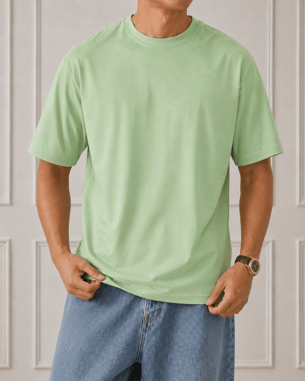 AM SIGNATURE OVERSIZED COTTON T-SHIRT - LIGHT GREEN