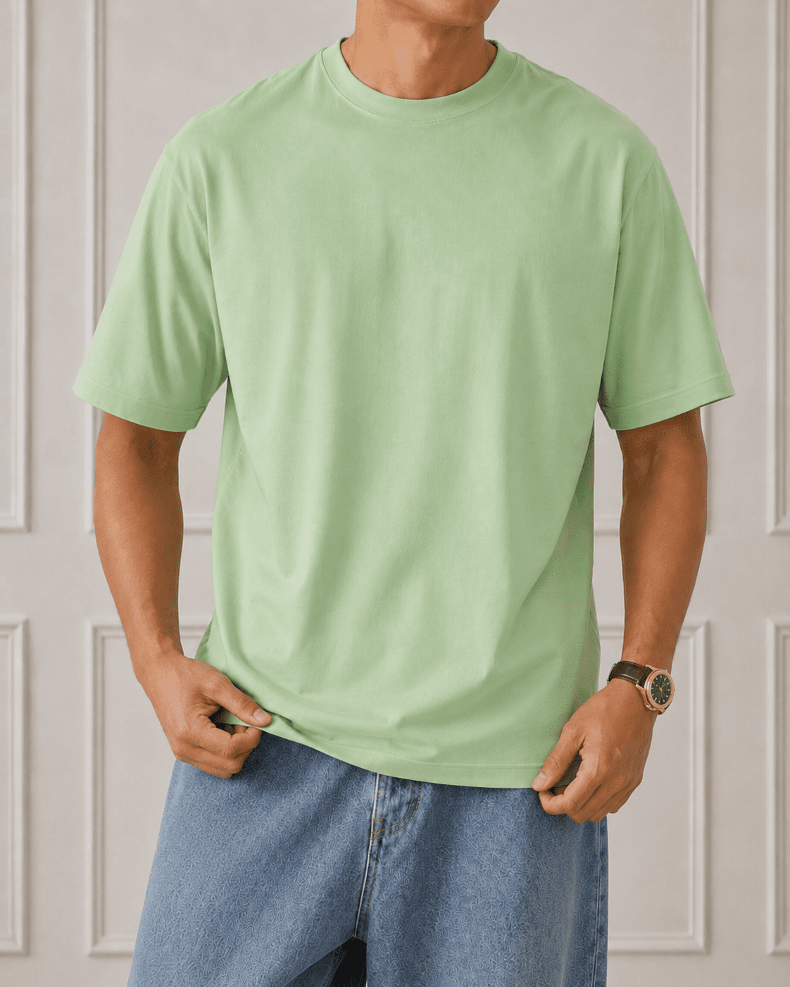 AM SIGNATURE OVERSIZED COTTON T-SHIRT - LIGHT GREEN