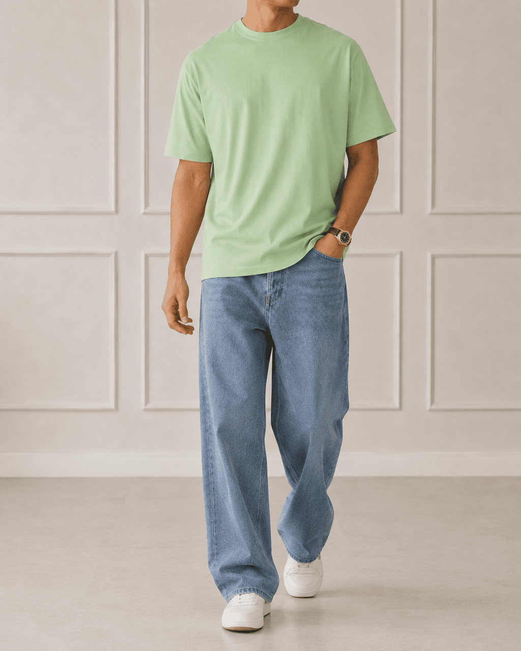 AM SIGNATURE OVERSIZED COTTON T-SHIRT - LIGHT GREEN