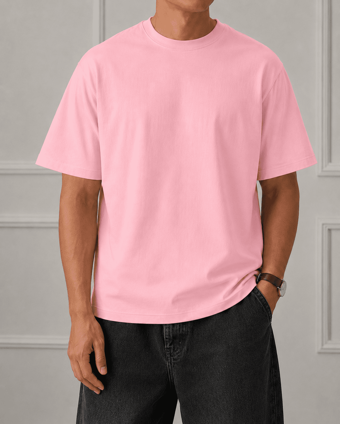 AM SIGNATURE OVERSIZED COTTON T-SHIRT - LIGHT PINK