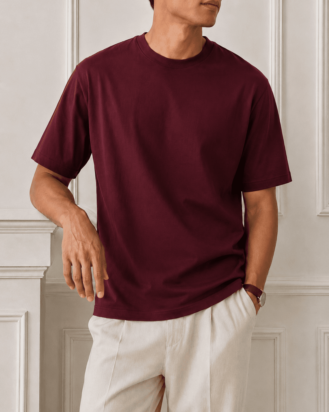 AM SIGNATURE OVERSIZED COTTON T-SHIRT - MAROON