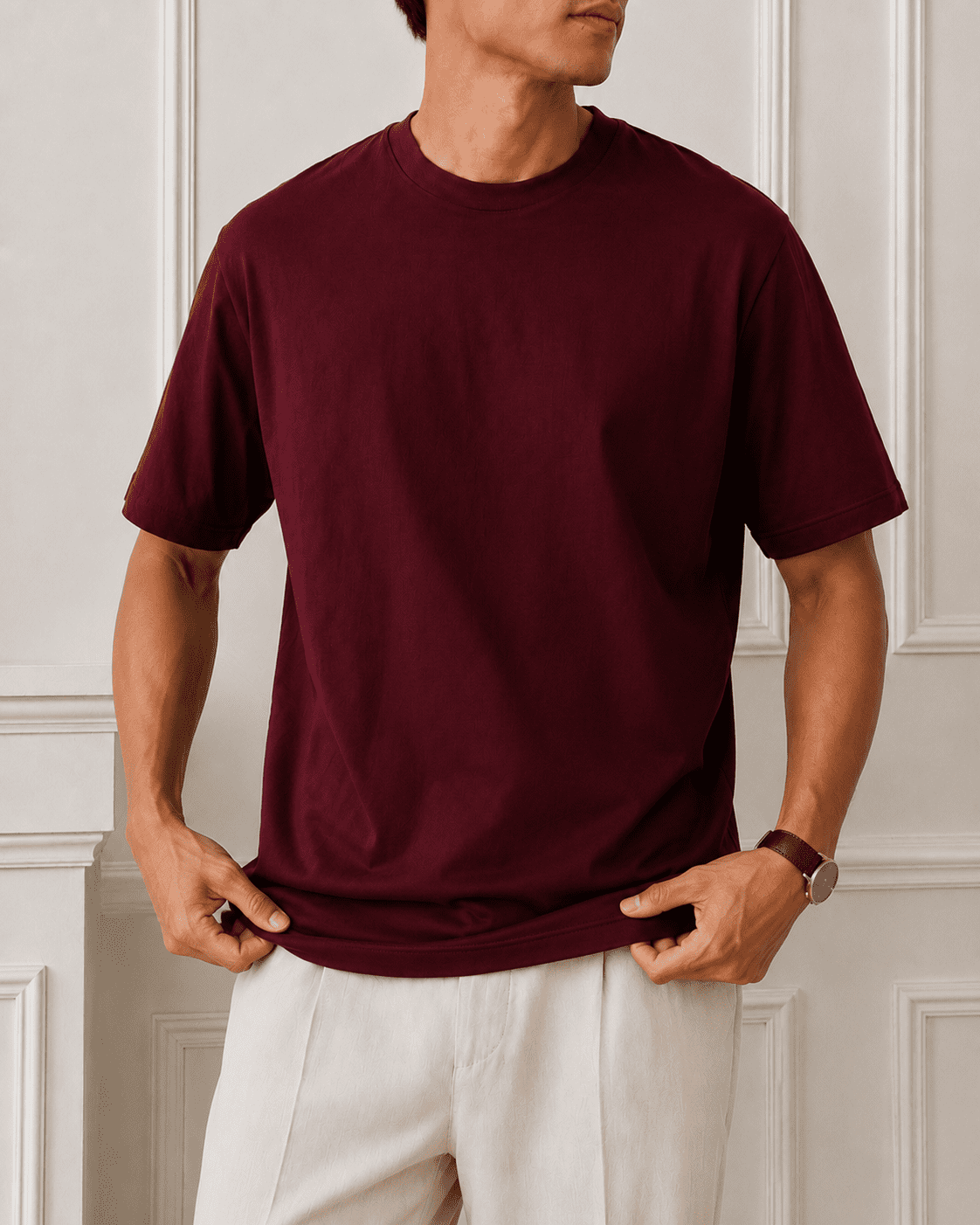 AM SIGNATURE OVERSIZED COTTON T-SHIRT - MAROON