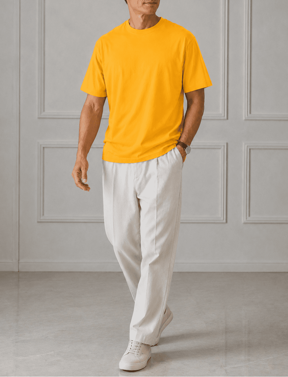 AM SIGNATURE OVERSIZED COTTON T-SHIRT - MUSTARD
