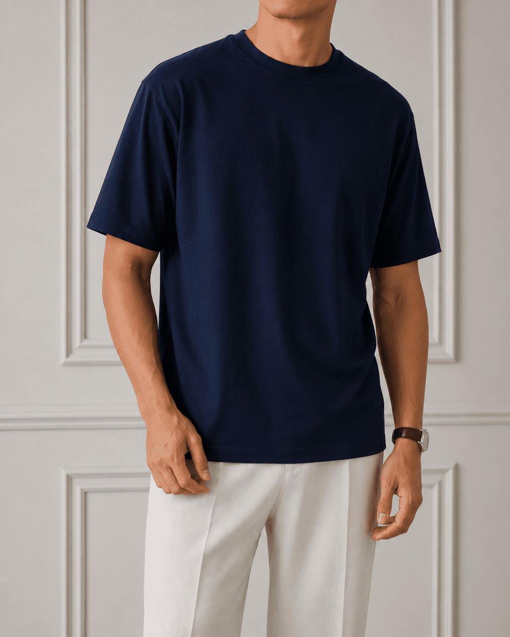 AM SIGNATURE OVERSIZED COTTON T-SHIRT - NAVY