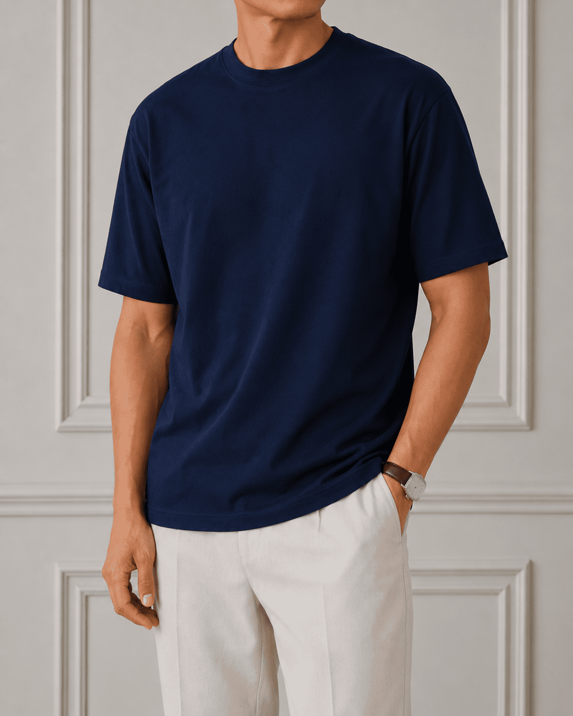 AM SIGNATURE OVERSIZED COTTON T-SHIRT - NAVY
